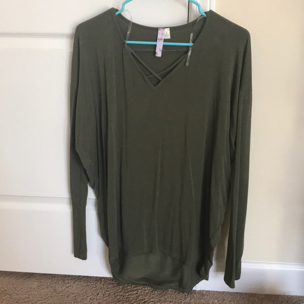 Long sleeve green cross front shirt